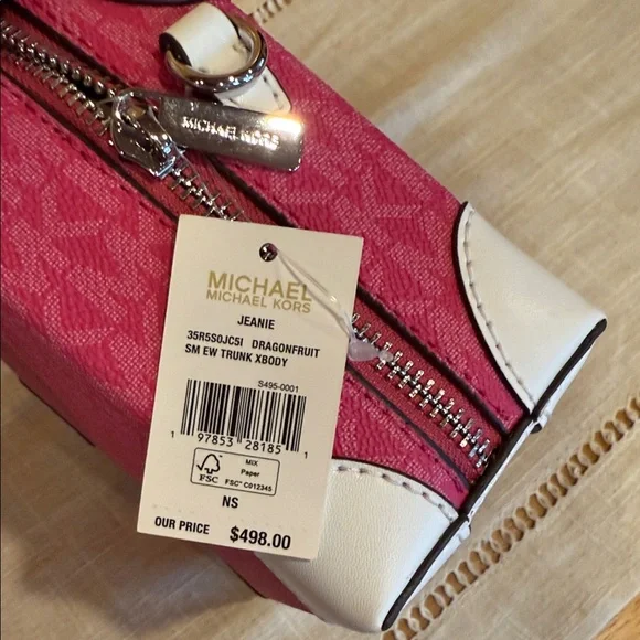 Michael Kors Pink and White Embellished Trunk Crossbody Bag Dragonfruit - Picture 2 of 6